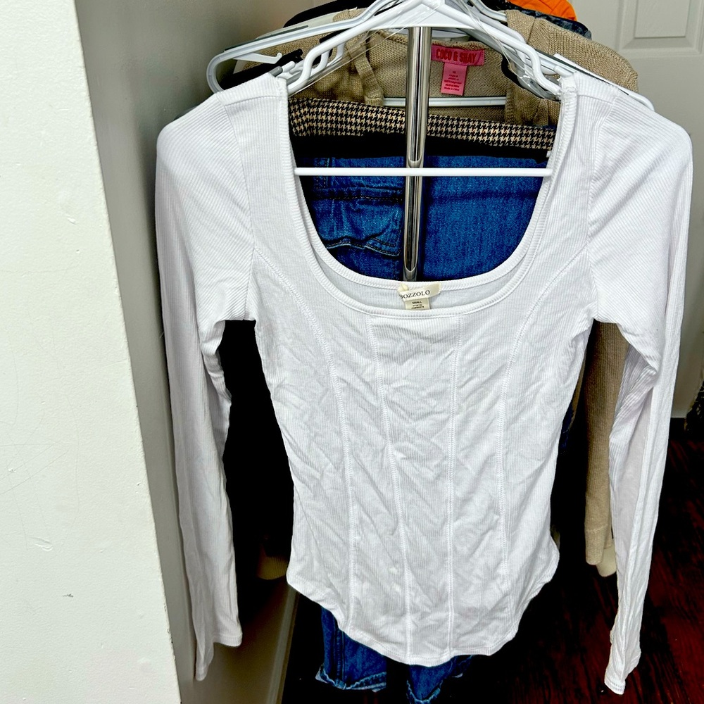 White long sleeve, corset style top (with stretch)
